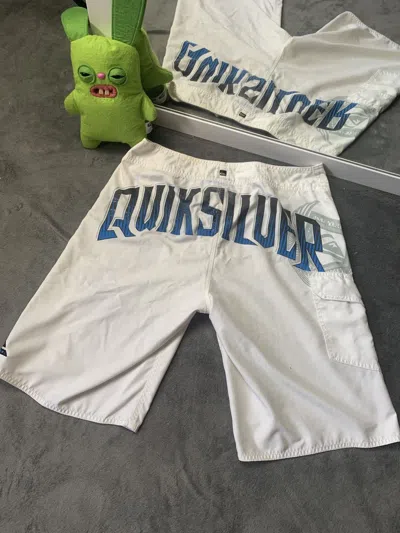 Pre-owned Quiksilver X Vintage Quiksilver Big Logo Shorts Y2k Surfing In White