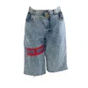 Quillattire Blue Vintage Up-cycled Crop Denim Trousers In Blue