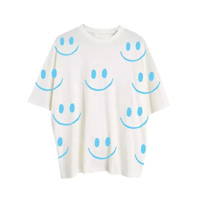 Quillattire Men's Blue / White White Blue Smiley Face Tee In Blue/white