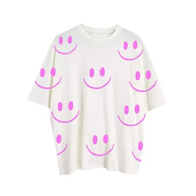 Quillattire Men's Pink / Purple / White White Pink Smiley Face Tee In Pink/purple/white
