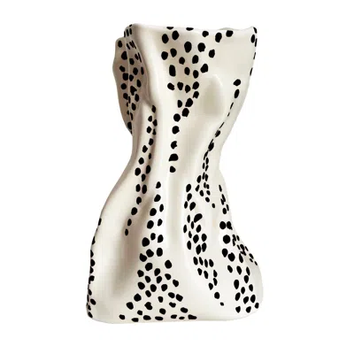 Quillattire Neutrals / Black Cream Crinkle Bag Vase With Black Dots In Multi