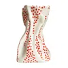 Quillattire Neutrals Cream Crinkle Vase With Orange Dots In Multi