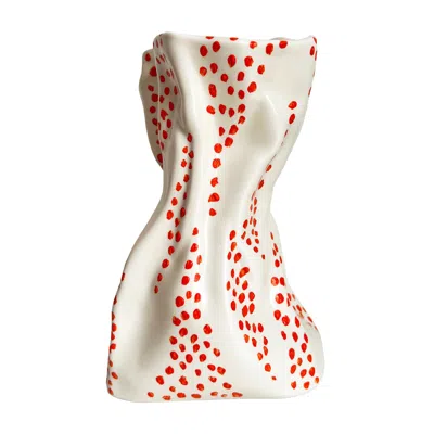 Quillattire Neutrals Cream Crinkle Vase With Orange Dots In Multi
