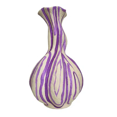 Quillattire Neutrals / Purple Hand-painted Lilac Swirl Ceramic Statement Vase