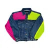 Quillattire Women's Blue / Yellow / Orange Navy Denim Jacket With Neon Pink & Yellow Nike Mesh In Blue/yellow/orange