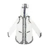 Quillattire Women's Embellished White Hood Long Jacket With Star Lining In White
