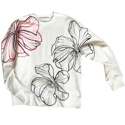 Quillattire Women's Hand Painted Abstract Flower White Sweatshirt