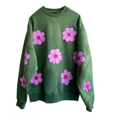 Quillattire Women's Pink / Purple / Green Green Hand Painted Floral Sweatshirt In Pink/purple/green