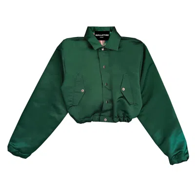 Quillattire Women's Premium Green Cropped And Collared Bomber Jacket