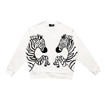 Quillattire White Sweatshirt With Black Zebras
