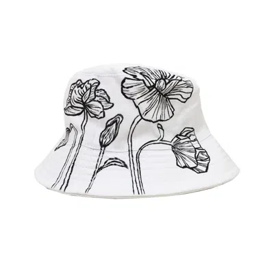 Quillattire Women's White Hand Painted Floral Bucket Hat