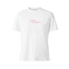 Quillattire Women's White Happy Offline Embroidered Pink T Shirt In White