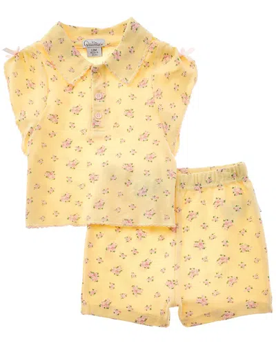 Quiltex Kids' 2pc Flowers Polo Shirt & Short Set In Yellow