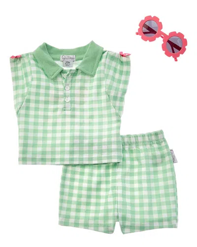 Quiltex Kids' 2pc Tennis Polo Shirt & Short Set In Green
