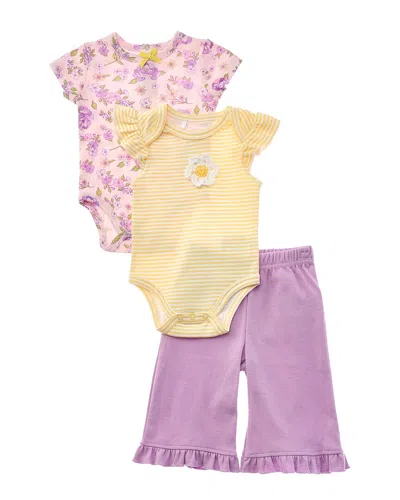 Quiltex Kids' 3pc Floral Top & Turn Me Around Pant Set In Purple