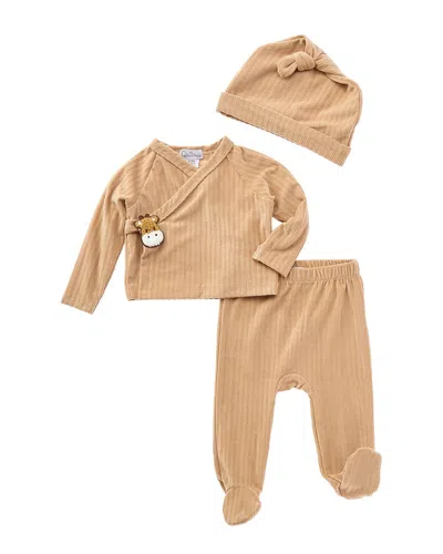 Quiltex Kids' 3pc Giraffe Cardigan & Pant Set In Brown