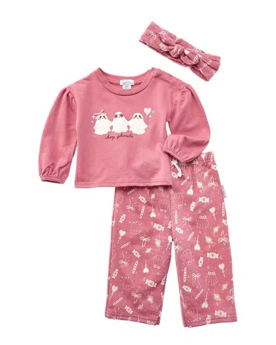 Quiltex Babies'  3pc Hey Ghouls Pant Set In Pink