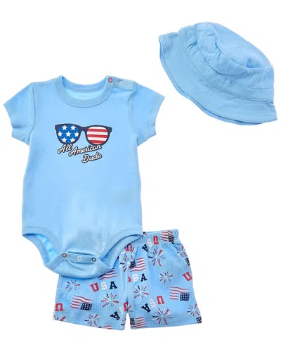 Quiltex Kids' All American Dude 3pc Romper, Short & Hat Set In Blue