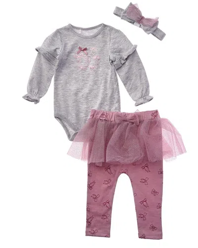 Quiltex Kids' Bows 3pc Tutu Legging Set & Headband In Gray