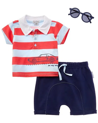 Quiltex Kids' On My Way 2pc Polo Short Set In Red