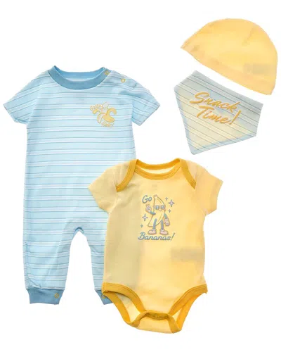 Quiltex Kids' Snack Time Layette 4pc Romper, Hat & Bib Set In Multi
