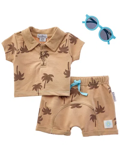 Quiltex Kids' Surf's Up 2pc Polo Shirt & Short Set In Brown