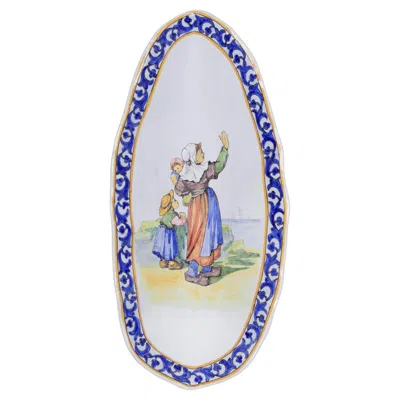 Pre-owned Quimper Faience Pottery 19th Century French Porquier Beau Quimper Faience Dish In Gray