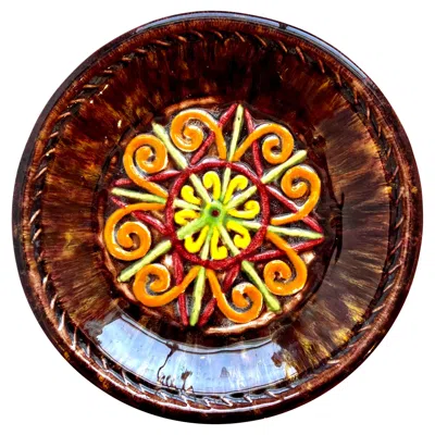 Pre-owned Quimper Faience Pottery Hand Painted Decorative Plate By Rene Quillivic For Hb Quimper Faience, France In Brown