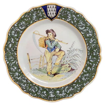 Pre-owned Quimper Faience Pottery Quimper Faience Plate By Maker Quimper, 19th Century, French Design In Gray