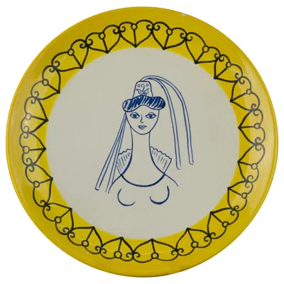 Pre-owned Quimper Faience Pottery Rare Henriot Quimper Faience Hat Series Plate By Claude Sanson, 1950s In Sand