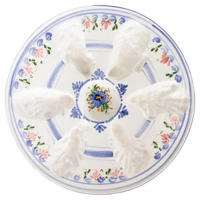 Pre-owned Quimper Faience Pottery Vintage French Quimper Style Blue & White Faience Oyster Platter, Circa 1940