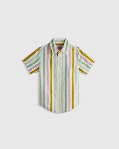 Quince Kids' 100% European Linen Printed Short Sleeve Shirt In Green