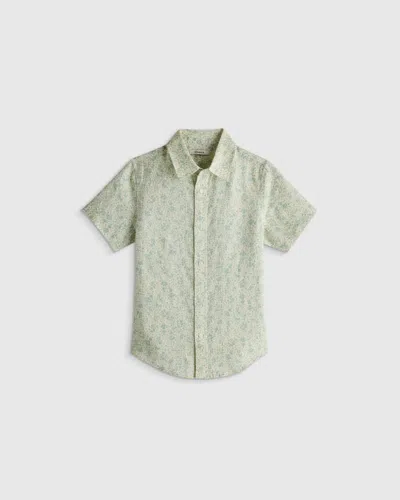 Quince Kids' 100% European Linen Printed Short Sleeve Shirt In Green