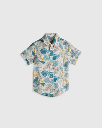 Quince Kids' 100% European Linen Printed Short Sleeve Shirt In Green