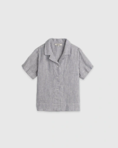 Quince 100% European Linen Short Sleeve Camp Shirt In Blue Pinstripe