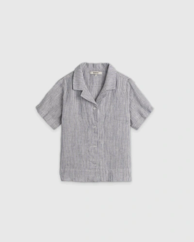 Quince Kids' 100% European Linen Short Sleeve Camp Shirt In Blue Pinstripe