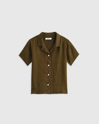 Quince Kids' 100% European Linen Short Sleeve Camp Shirt In Martini Olive