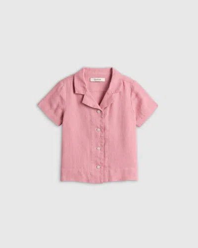 Quince Kids' 100% European Linen Short Sleeve Camp Shirt In Mauve Mist