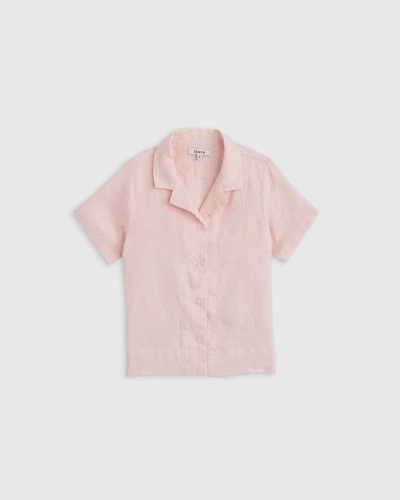 Quince 100% European Linen Short Sleeve Camp Shirt In Pale Pink