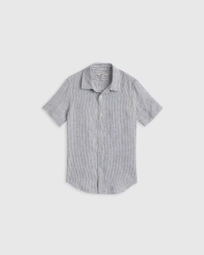 Quince 100% European Linen Short Sleeve Shirt In Blue Pinstripe