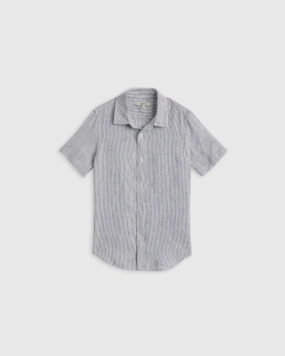 Quince Kids' 100% European Linen Short Sleeve Shirt In Blue Pinstripe