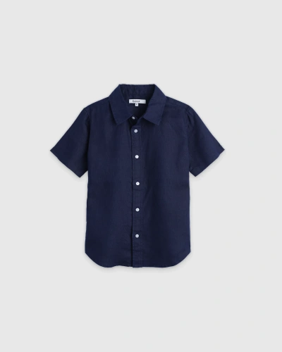 Quince Kids' 100% European Linen Short Sleeve Shirt In Deep Navy