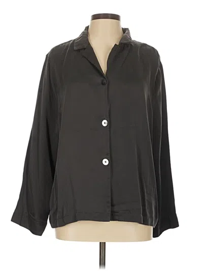 Pre-owned Quince 3/4 Sleeve Silk Top Black Square Neckline Tops