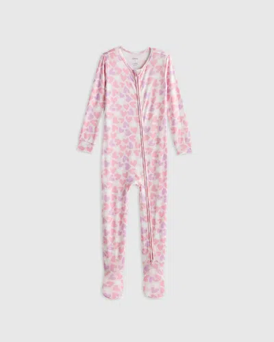 Quince Kids' Bamboo Footie Pajama In Lavender Hearts