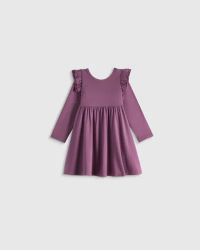Quince Kids' Bamboo Long Sleeve Flutter Twirl Dress In Purple