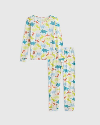 Quince Kids' Bamboo Long Sleeve Pants Pajama Set In Colorful Dinos