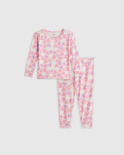 Quince Kids' Bamboo Long Sleeve Pants Pajama Set In Lavender Hearts