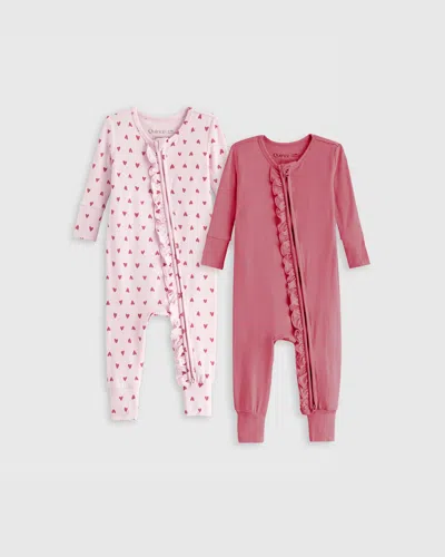 Quince Bamboo One Piece Ruffle Pajamas 2-pack In Painted Hearts