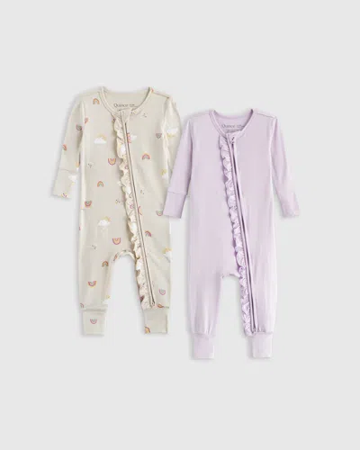 Quince Bamboo One Piece Ruffle Pajamas 2-pack In Multi