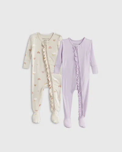 Quince Bamboo Ruffle Tight Fit Footie Pajamas 2-pack In Rainbows